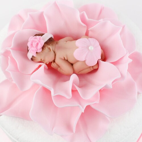 Baby on Flower Cake Topper Girl Baby Shower Cake Topper Pink Etsy