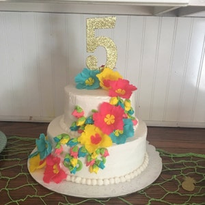 hibiscus fondant flowers 12 Bright Hawaiian tropical luau cake topper wedding edible decorations birthday Easter InsribingLives