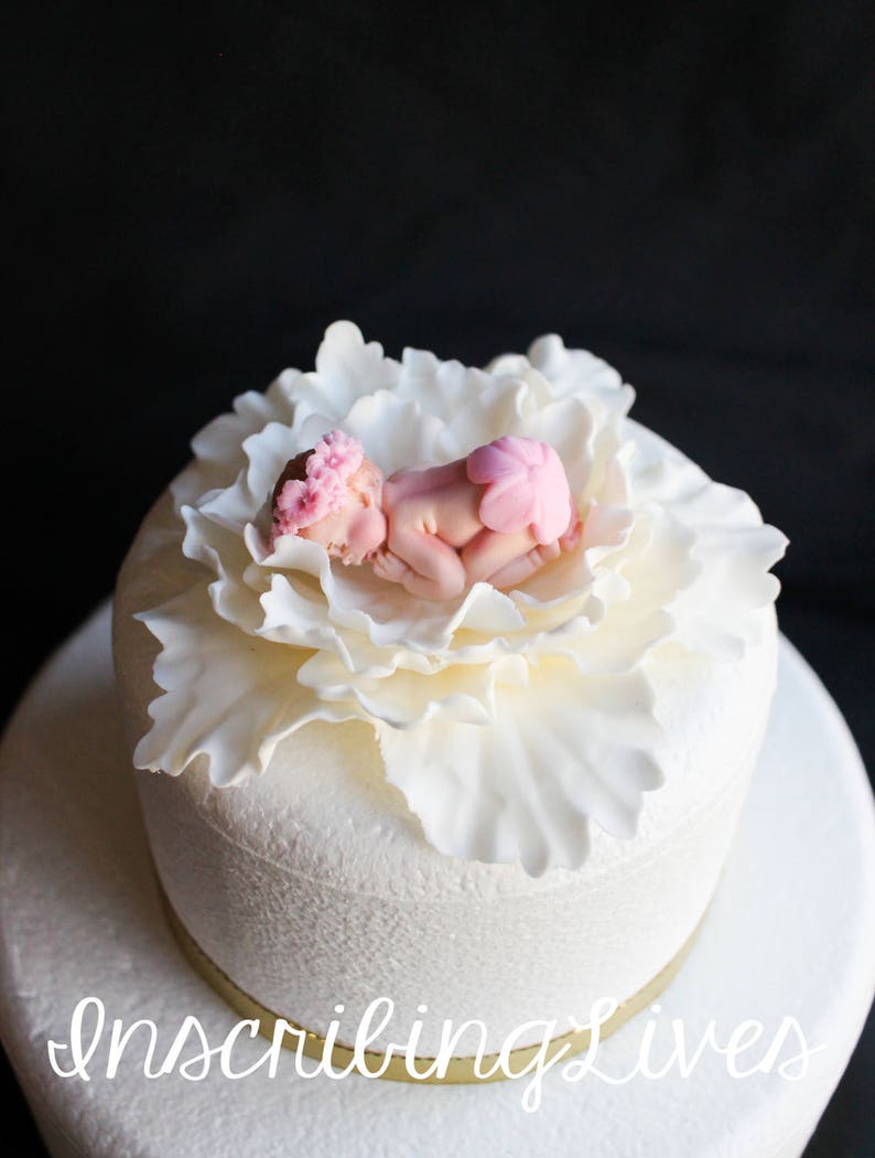 Baby Girl Cake Topper Edible Decorations On White Peony Flower Fondant Inscribinglives