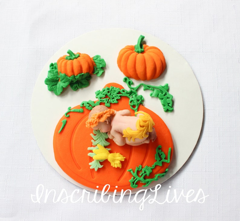 Pumpkin baby shower cake topper fall Baby fondant cake topper Etsy