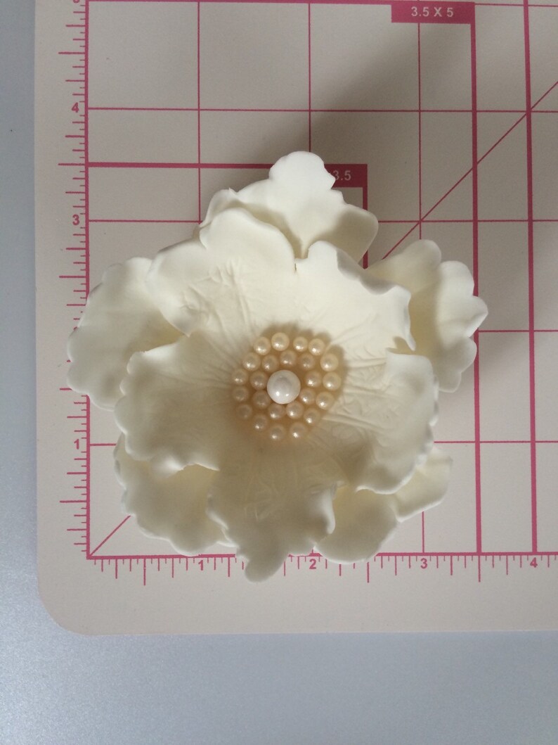 Edible fondant flowers 4pcs large white Peony 3.5 Etsy