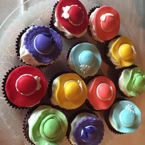 12 Spring Tea Party Hats Cupcake Toppers Edible Fondant Cake Topper ...