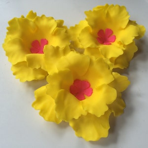 fondant flowers, 3 Hibiscus, edible Flowers, Bright Hawaiian tropical cake topper for wedding decorations Easter luau theme sweet new