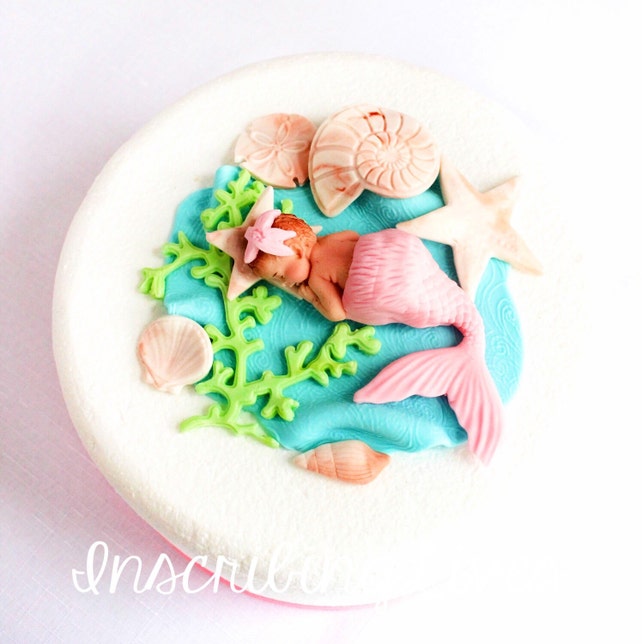 Mermaid Baby Shower Cake Topper Edible Mermaid Cake Decorations