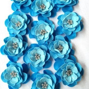 fondant flowers, 12pcs malibu blue silver ombre edible flowers cake  topper cupcake toppers vintage decorations  wedding bridal shower show
