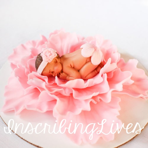 Baby on Flower Cake Topper Girl Baby Shower Cake Topper Pink Etsy