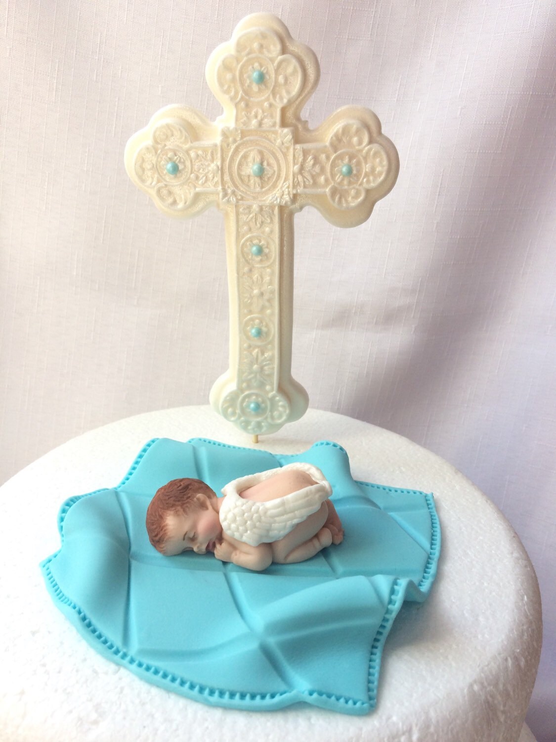 Boy Baptism Christening Religious Cross Edible Cake Topper Image Cupcakes 