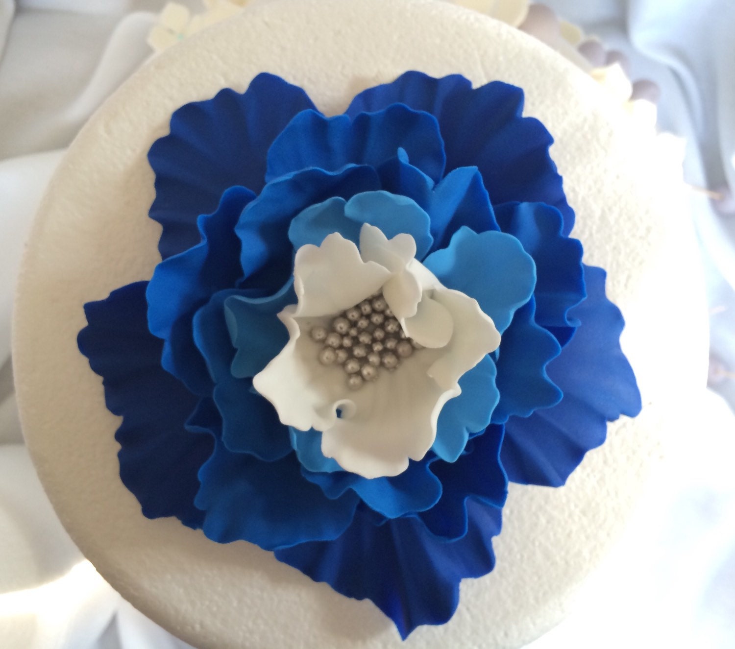 Navy Blue Roses And Blossom Edible Sugar Paste Cake Topper Wedding