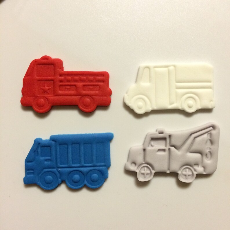 Fire Truck Cupcake Toppers 12pcs Edible Fondant Cake Cookie Etsy