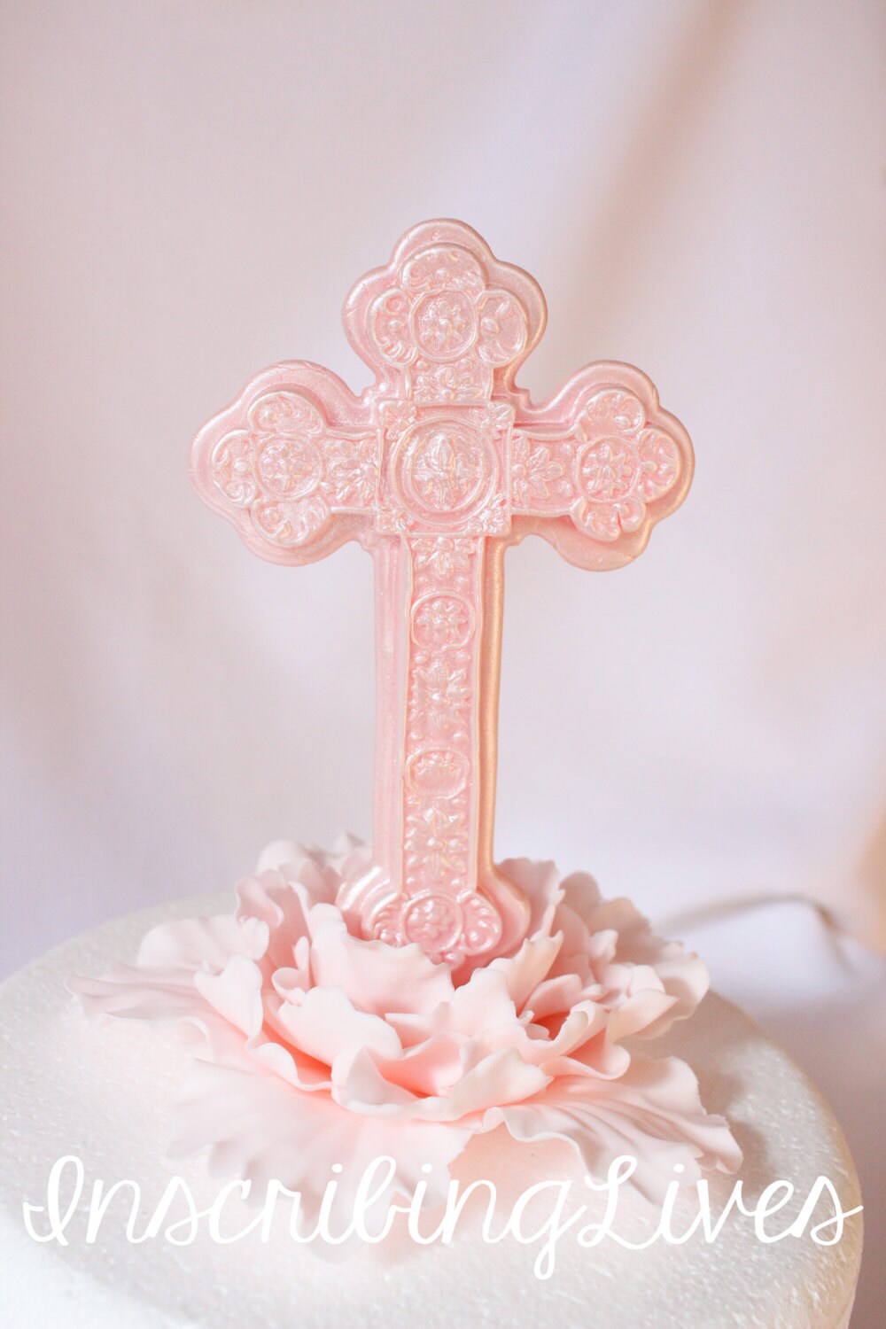 Baptism Christening Cross cake topper Standing white cross on ivory