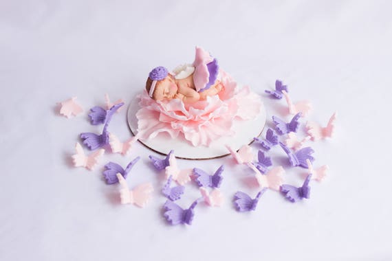 Baby Girl Cake Topper Edible Cake Decorations Baby on White Peony