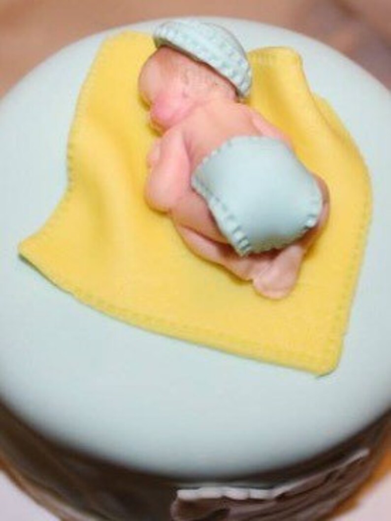 Baby Shower Cake Topper Boy 3d Figure Edible Fondant Decoration Christening Dedication Baptismal Announcement Blanket Image Vintage