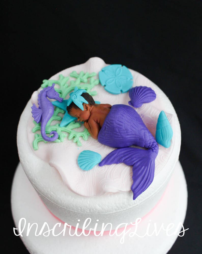 Mermaid Baby Shower Cake Topper Girl Purple Lavender 3d Edible Etsy