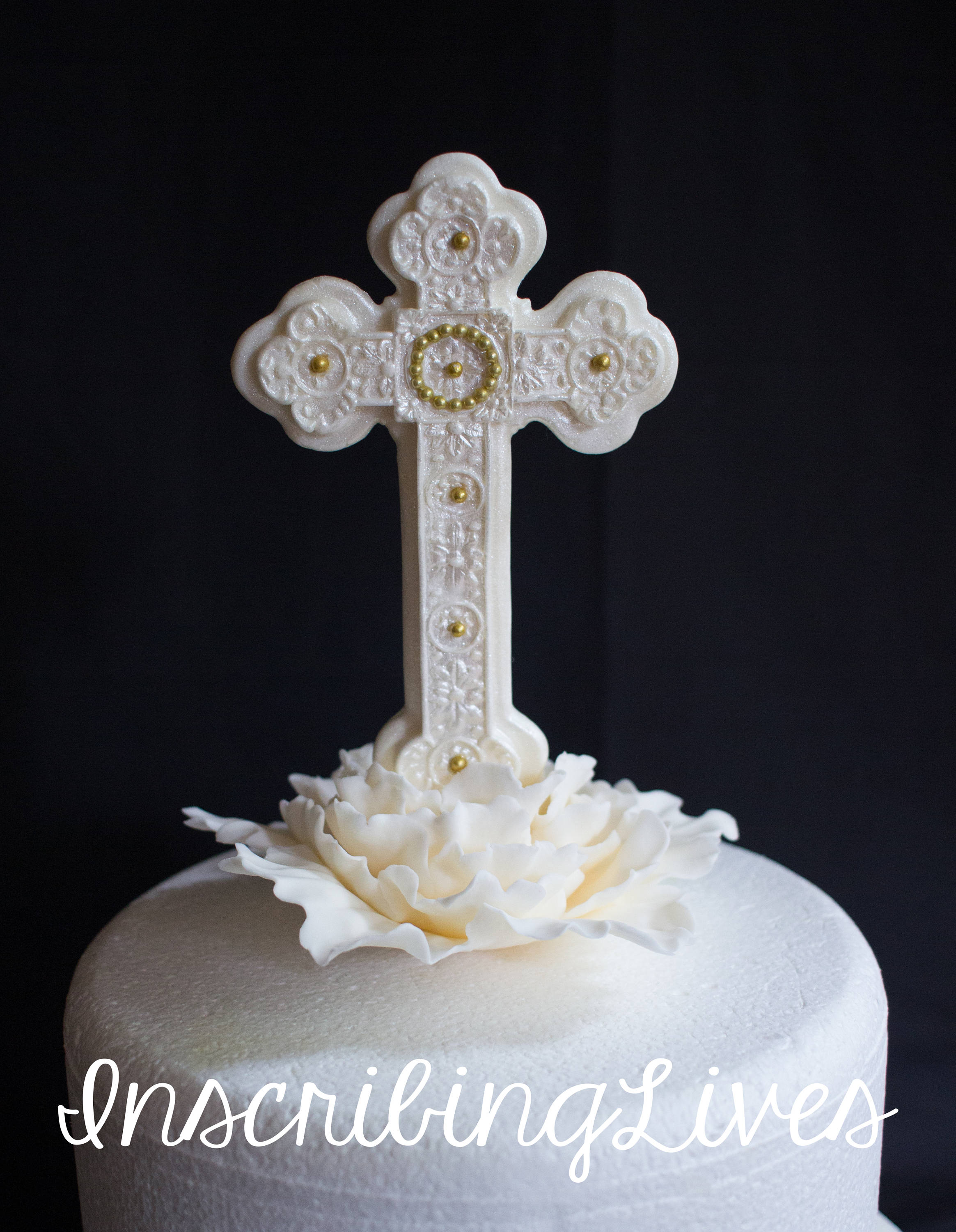 Baptism Christening Cross cake topper Standing white cross on ivory