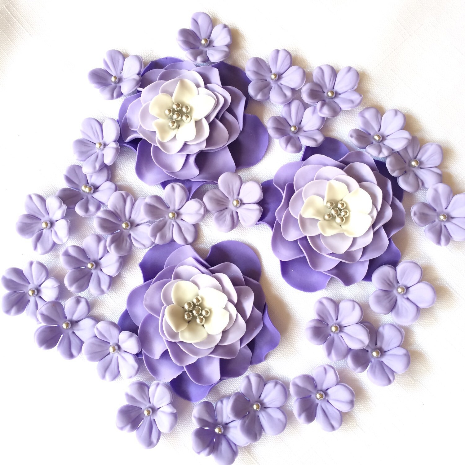 Flower Cake Topper 27pcs Wedding Cake Decorations Edible Fondant Flowers Purple Lavender Rose Ombre Baby Shower