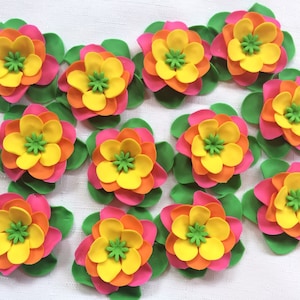 hawaiian fondant flowers 12 Multi color fiesta edible flower cupcake toppers luau cake decorations favors wedding bridal shower mother&#39;s day