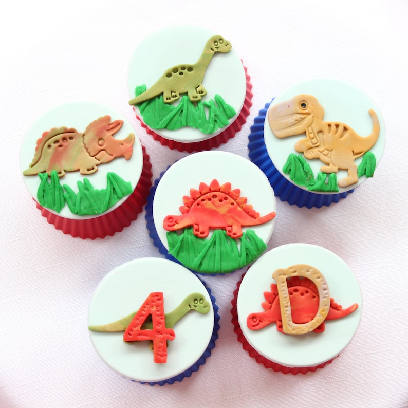 12 dinosaur cupcake toppers edible fondant cake topper cookie Etsy