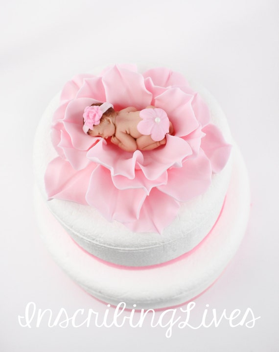 Baby on flower cake topper girl Baby shower cake topper pink lily