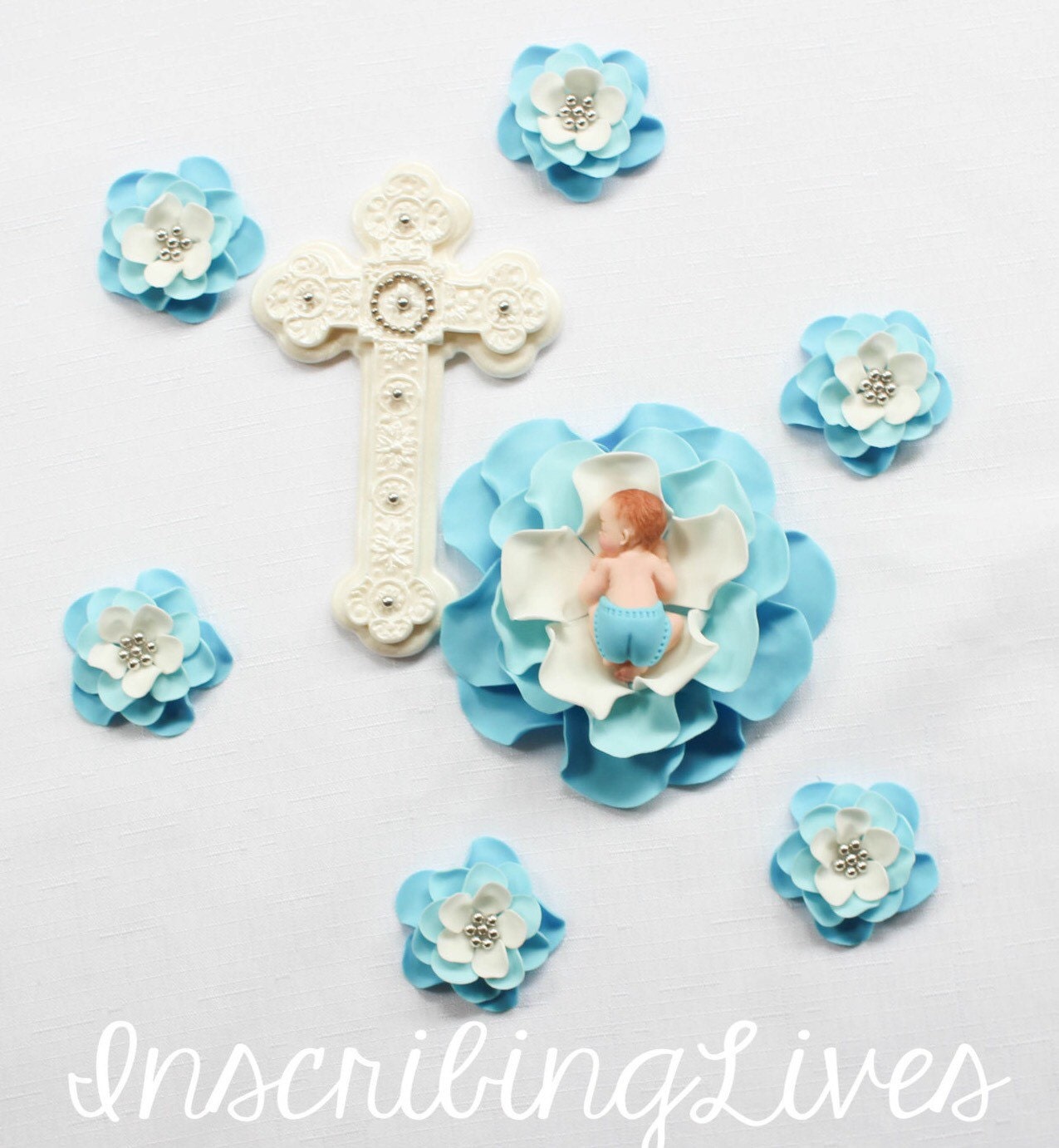 Baptism Cake Topper Boy 9pcs Christening Fondant Cake Topper Etsy