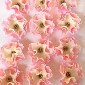fondant flowers cupcake toppers 12pcs ruffle pink white gold edible flowers cake topper decorations vintage birthday wedding bridal shower