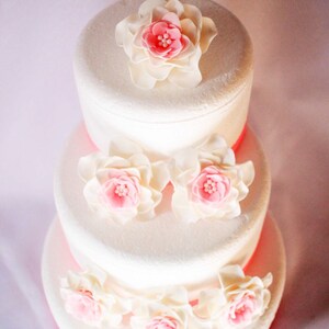 fondant flowers, 6pcs large white pink white Ombré edible Fondant Flowers vintage wedding cake topper rose decorations