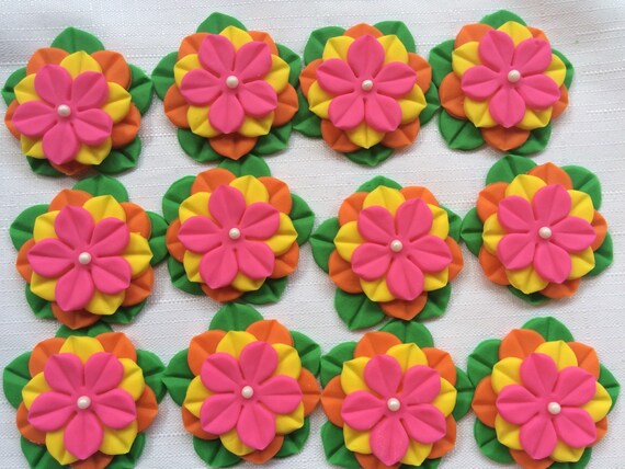 Edible Flowers 12 Pink Fiesta Cupcake Toppers Hawaiian Etsy