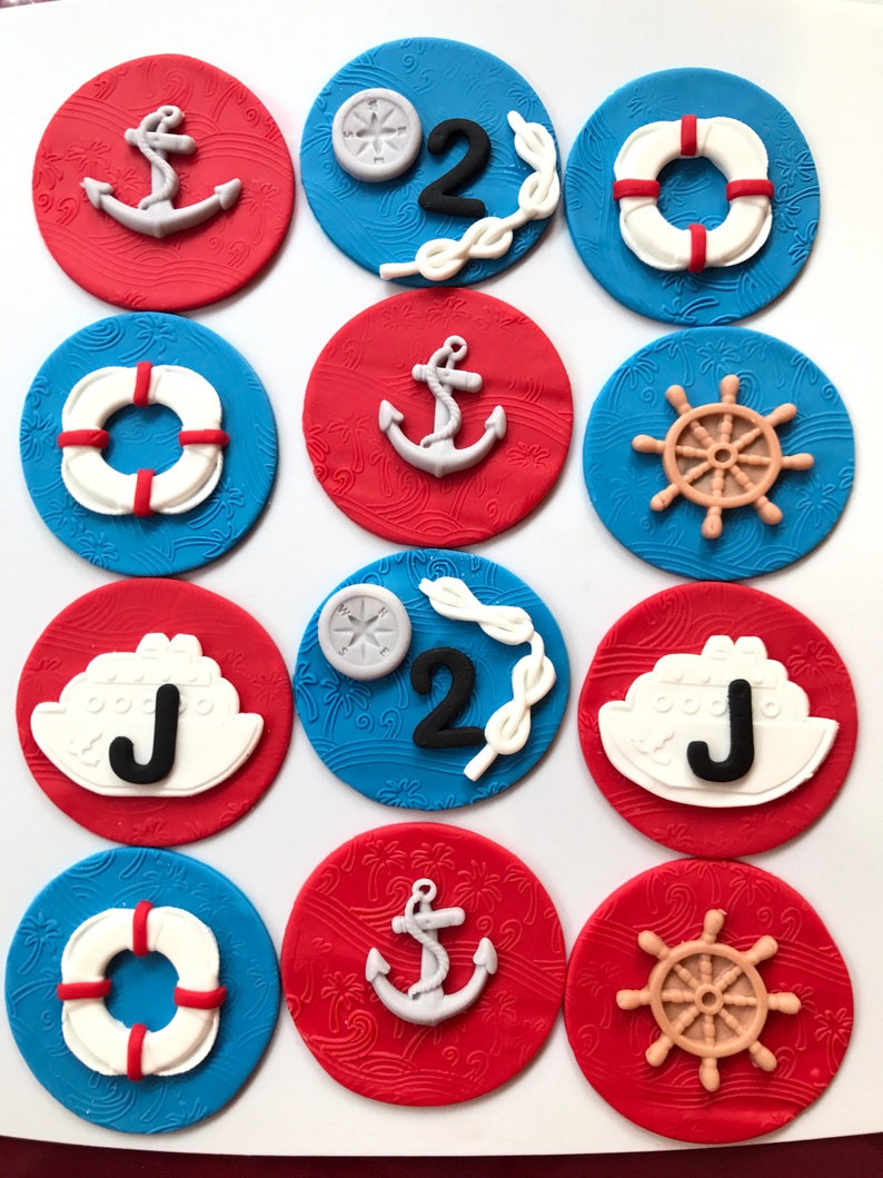 Nautical cupcake toppers 12pcs edible fondant cup cake navy Etsy