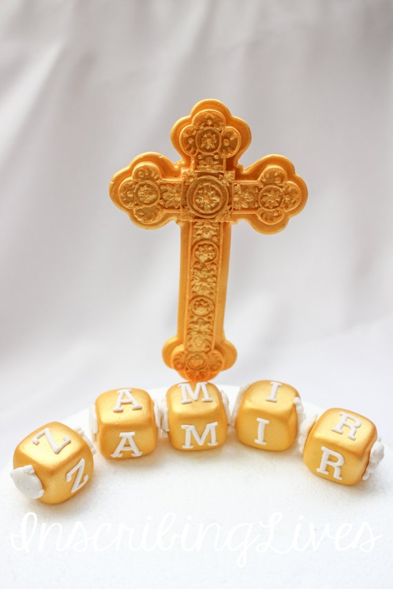 Gold Cross cake topper 6pcs edible fondant christening cake topper