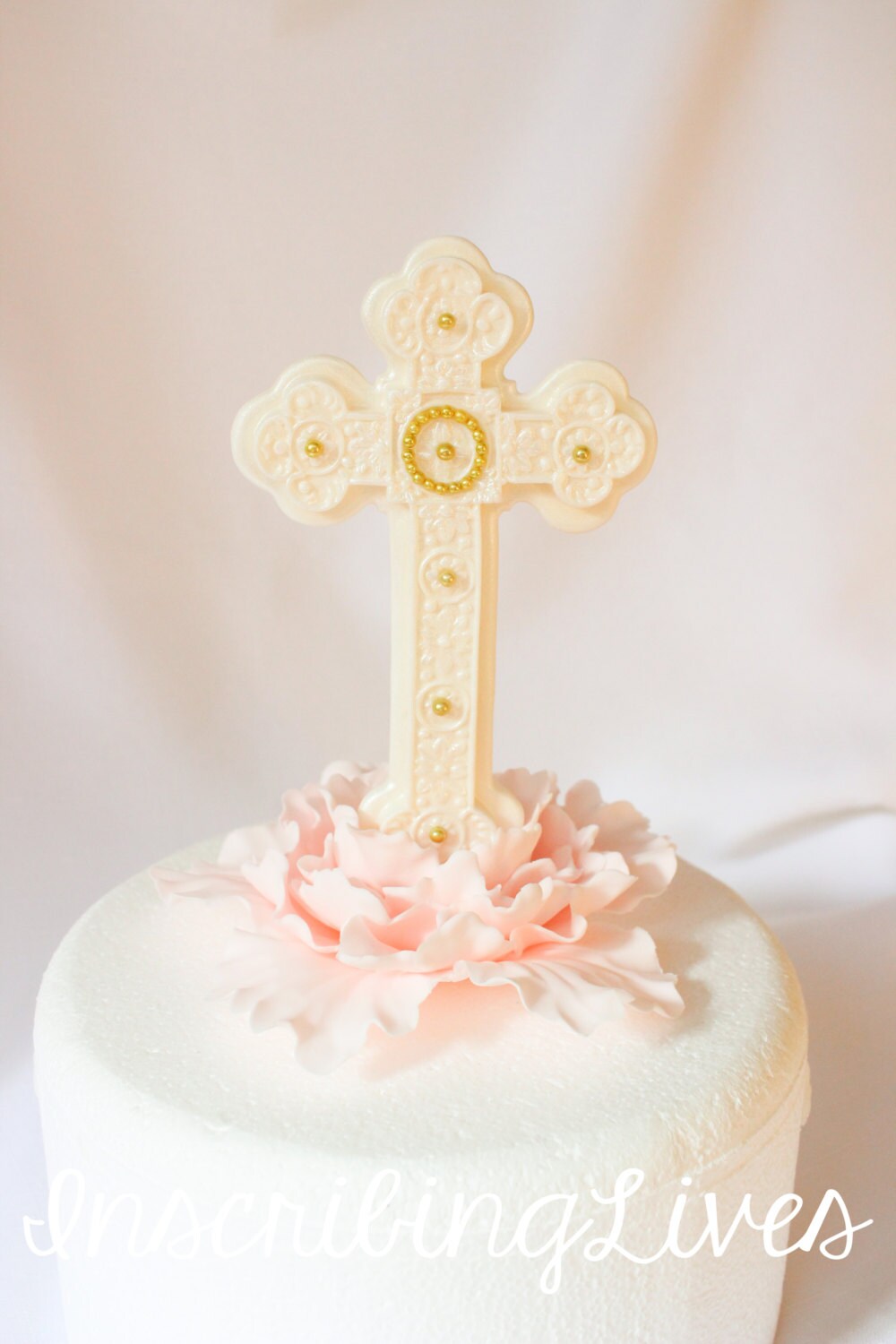 Baptism Christening Cross cake topper Standing white cross on ivory