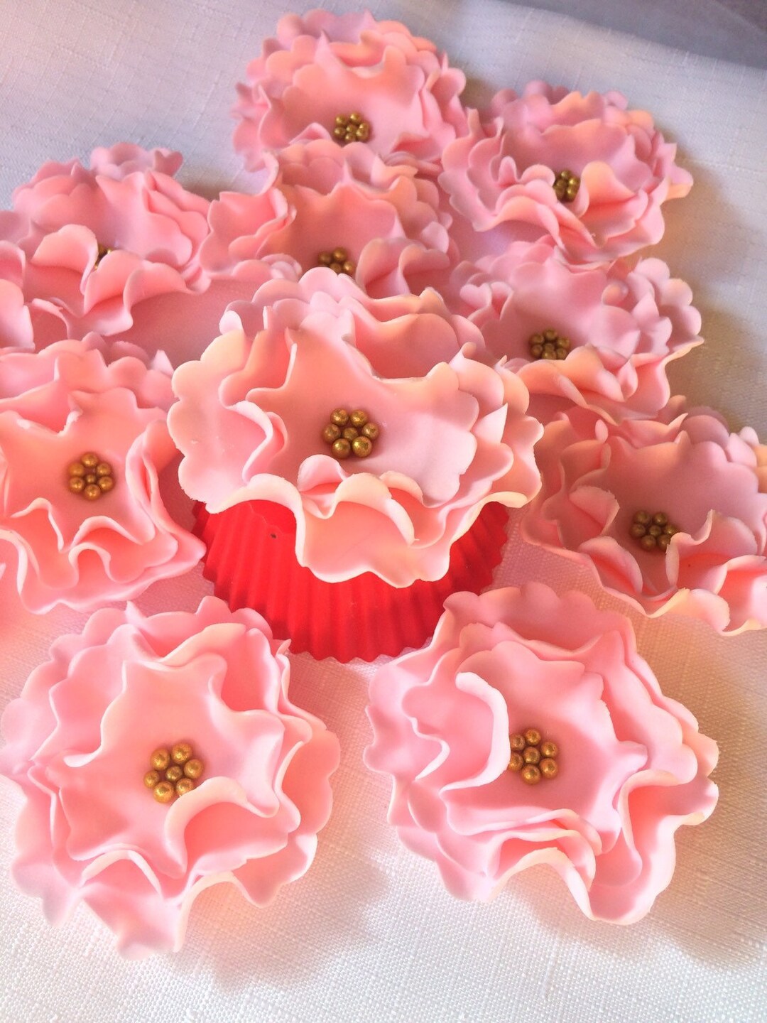 Ruffled Sugar Flowers Cupcake Toppers Fondant Flowers Cake Toppers