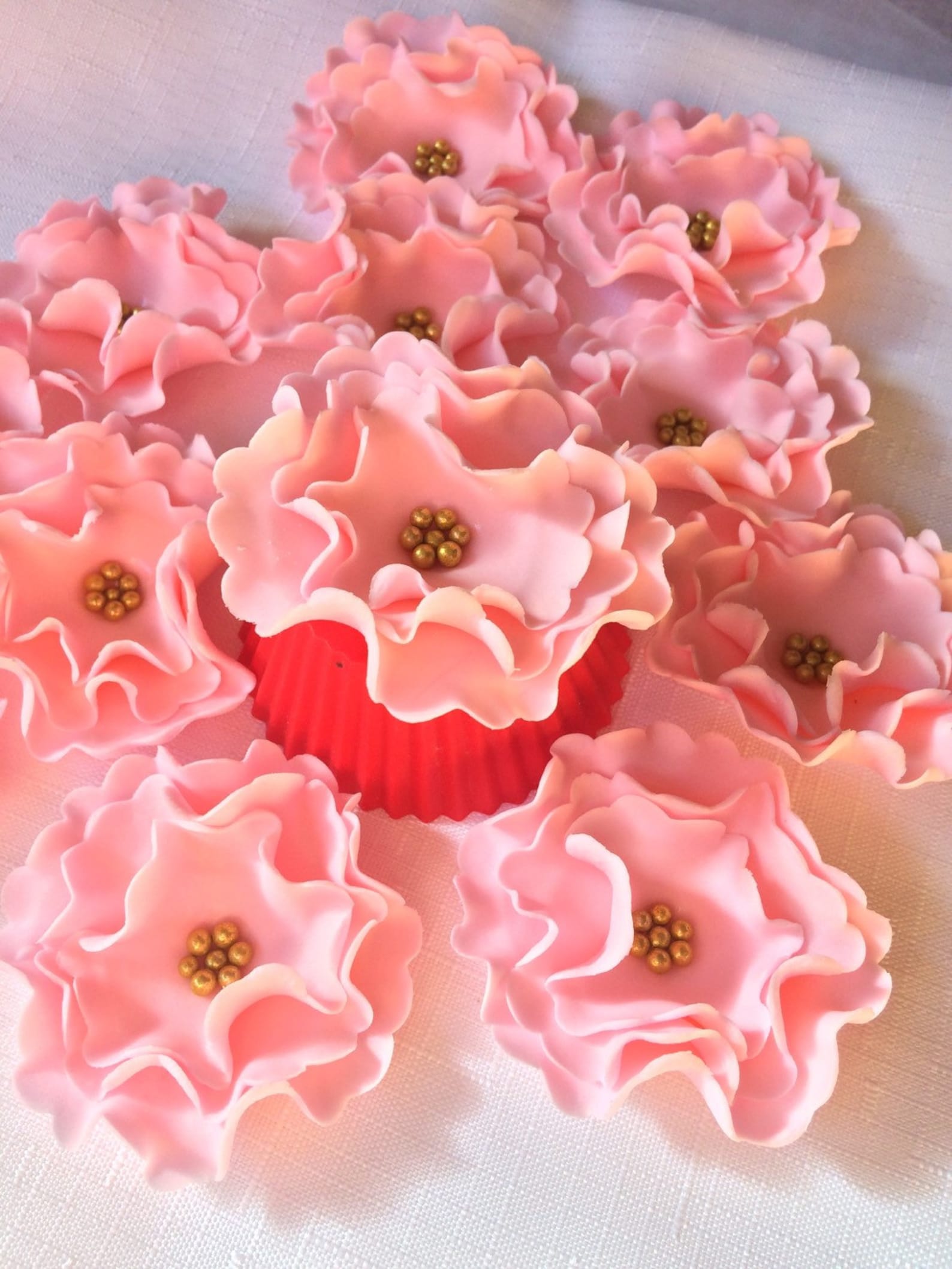 Ruffled Sugar Flowers Cupcake Toppers Fondant Flowers Cake Etsy