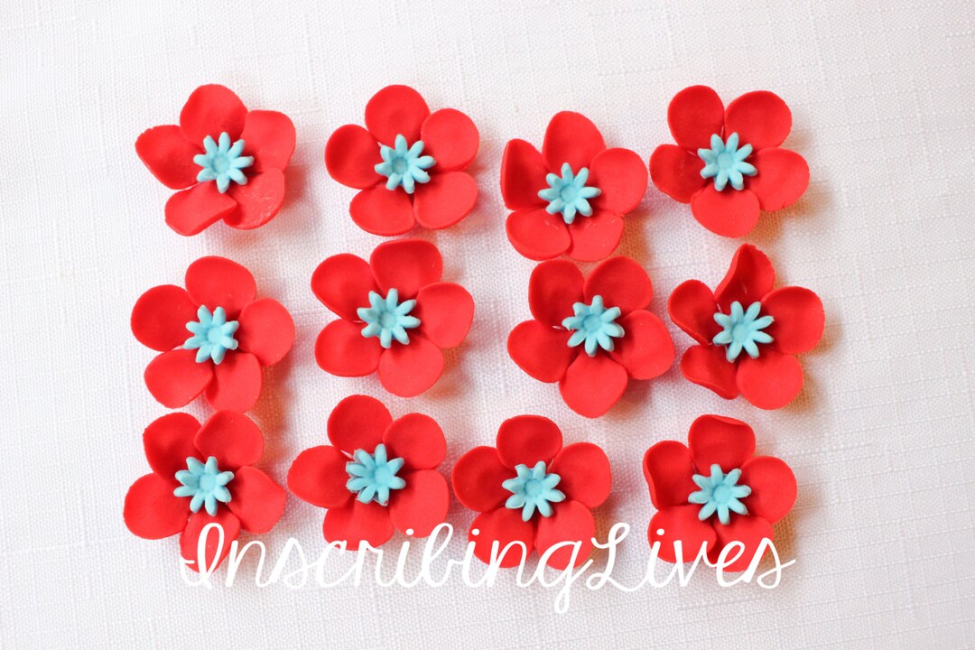 36 Flower Cupcake Toppers Edible Fondant Flowers Hawaiian Etsy