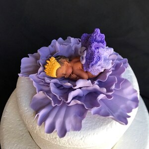 Lavender Princess Baby cake topper girl fondant tutu baby cake decorations 3D figure edible girl baby shower cake topper by Inscribinglives