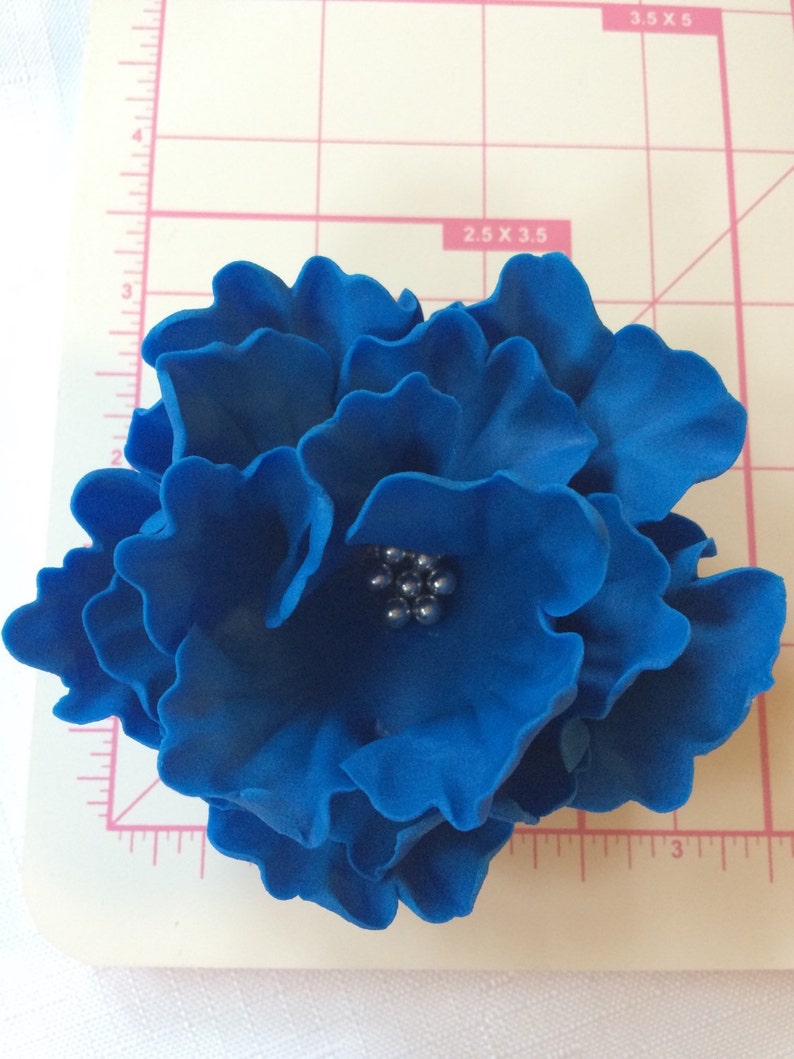 Fondant Flowers 3pcs Cobalt Blue Silver Large Peony Fondant Etsy