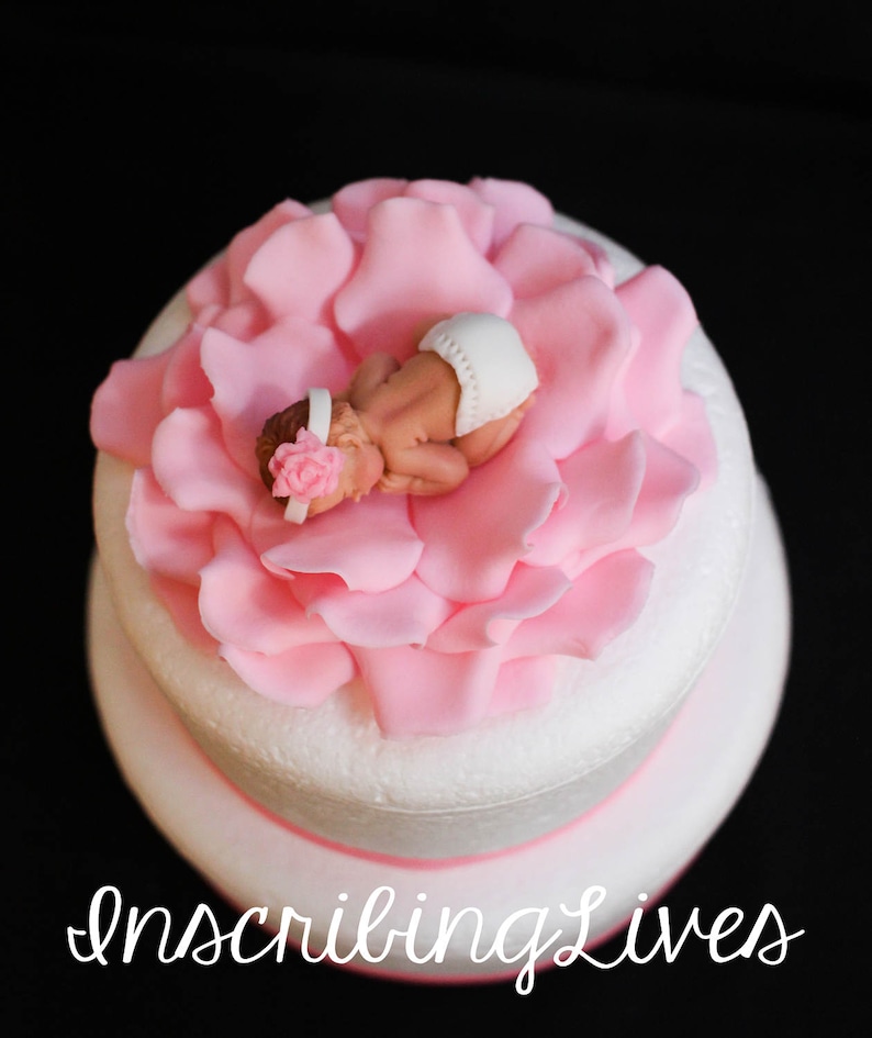 Baby Shower Cake Topper Girl On Rose Flower Fondant Pink Edible Decorations Inscribinglives