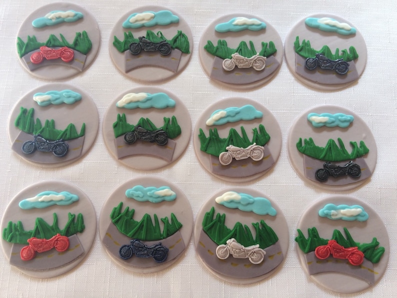 12 Motorcycle Cupcake Toppers Edible Fondant Cupcake Etsy