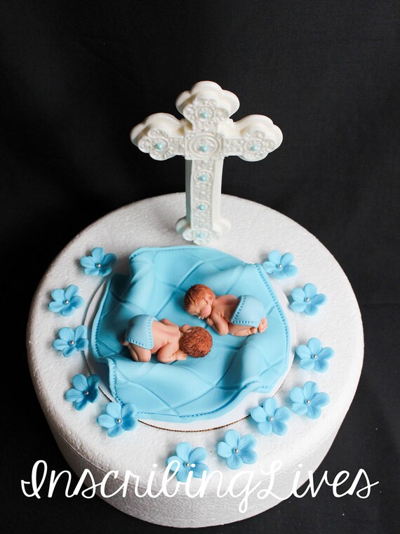 Twin Boys Baptism Cake Topper 16pcs Christening Cross Cake Etsy