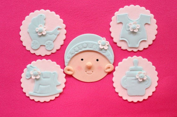 Baby Girl Cupcake Toppers 12pcs Edible Baby Shower Fondant Etsy