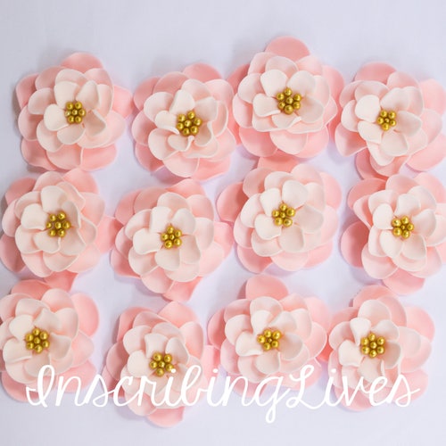 Fondant Flowers 12pcs Blush Pink Ombre Gold Pearl Flower Etsy