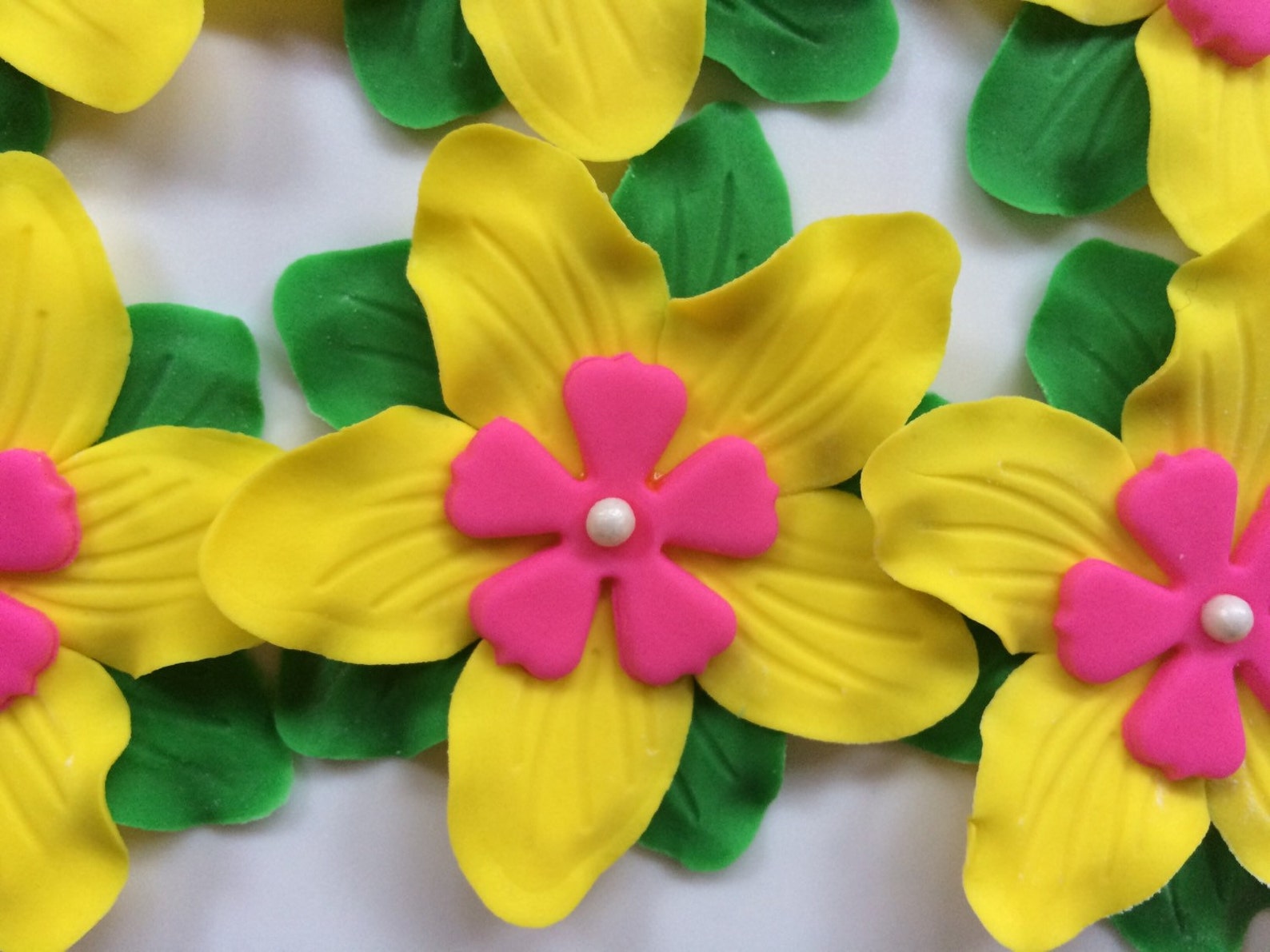 Fondant Flowers 12 Yellow Luau Hawaiian Edible Fondant Etsy