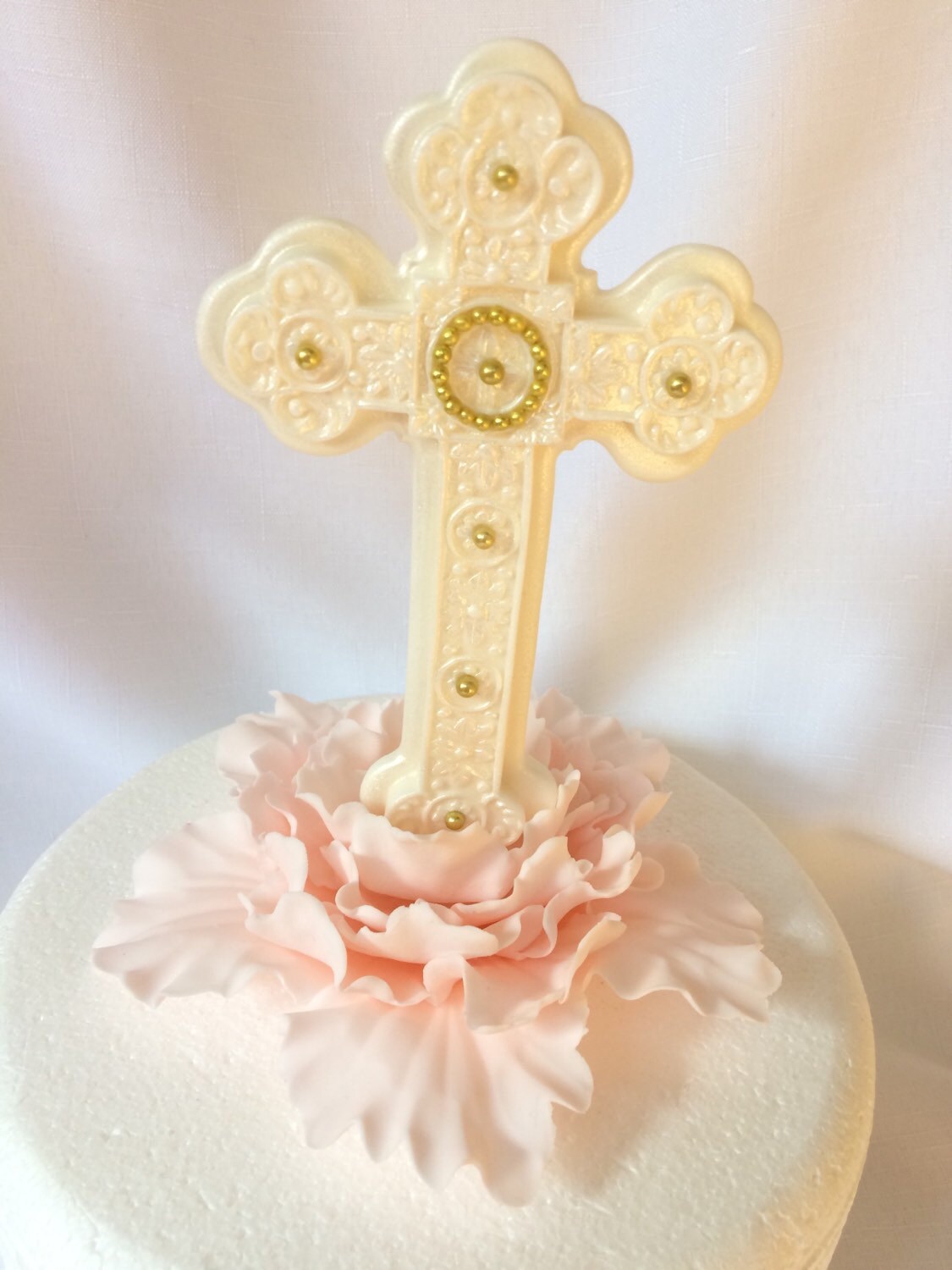 Baptism Christening Cross cake topper Standing white cross on ivory
