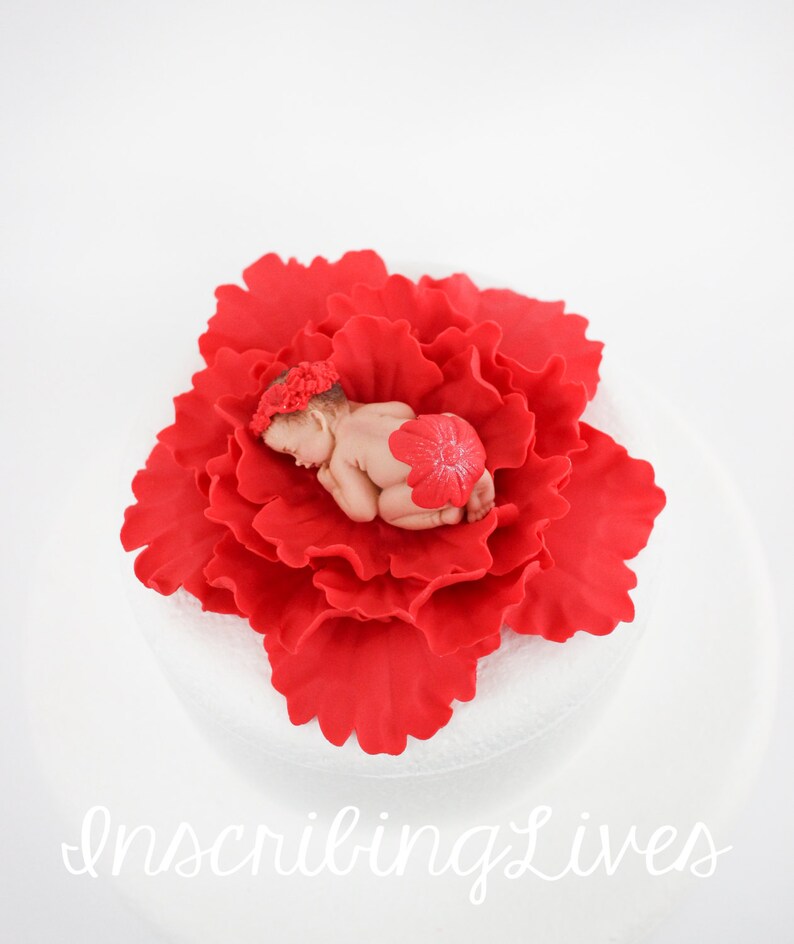 Red Baby Shower Cake Topper Girl Baby on Flower Peony 3D Etsy