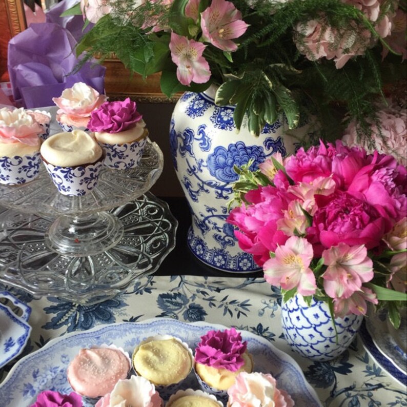 Fondant Flowers 6 Vintage Pink White Silver Peony Fondant Etsy