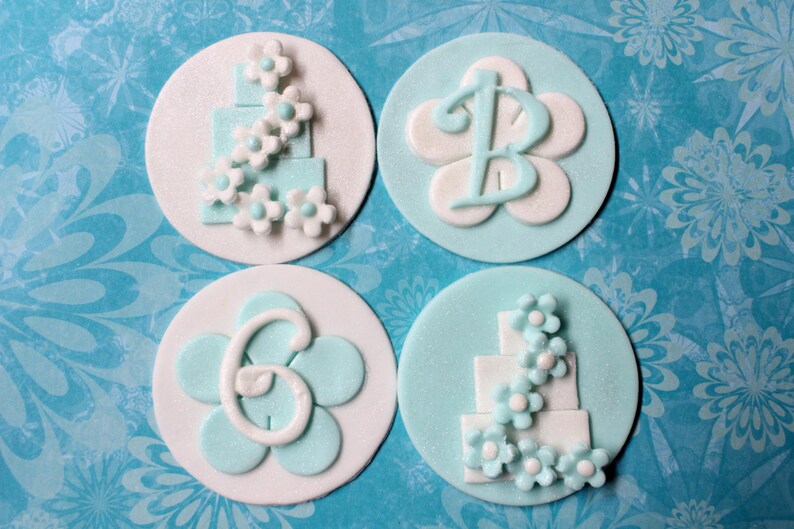 Wedding Cupcake Toppers 12pcs Stacked Cake Edible Fondant Etsy