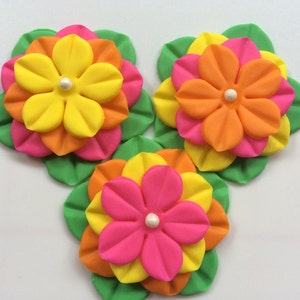 fondant flowers, 12 Hawaiian tropical, edible flowers, cupcake toppers rose cake decorations Easter quinceneara cinco flores de mayo fiesta