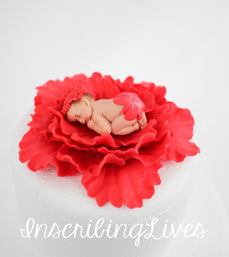 Red Baby Shower Cake Topper Girl Baby on Flower Peony 3D Etsy