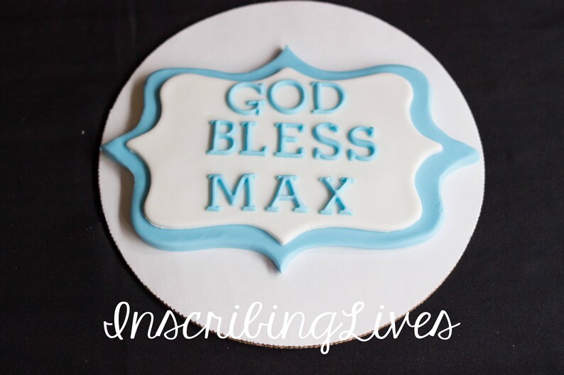 God Bless Plaque Cake Topper Christening Fondant Cake Topper Etsy