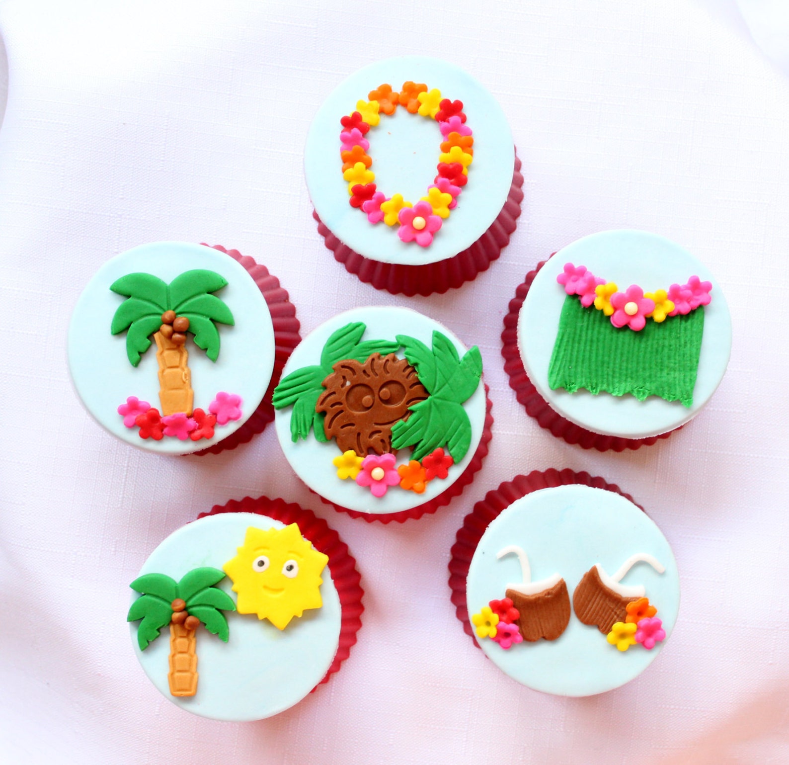 12 Luau Cupcake Toppers Edible Fondant Hawaiian Leis Tropical Etsy