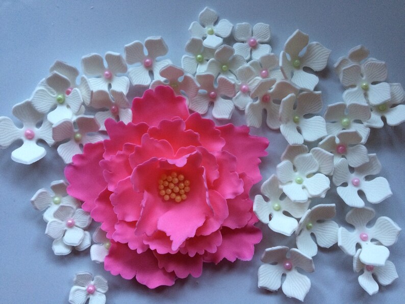 Fondant Flowers XL Pink Peony Edible Fondant Flowers Cake Etsy