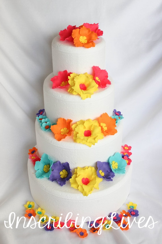 Hawaiian Cake Topper 51 Pieces Luau Wedding Cake Flowers Luau Etsy